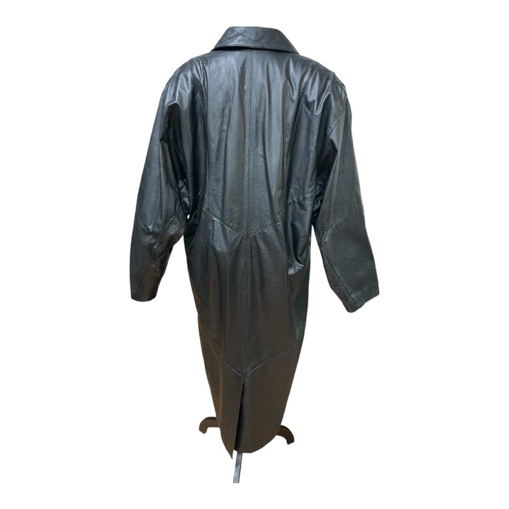 VTG G-III Genuine Leather Trench Coat Long Black Overcoat L Made in Indonesia - Picture 4 of 15